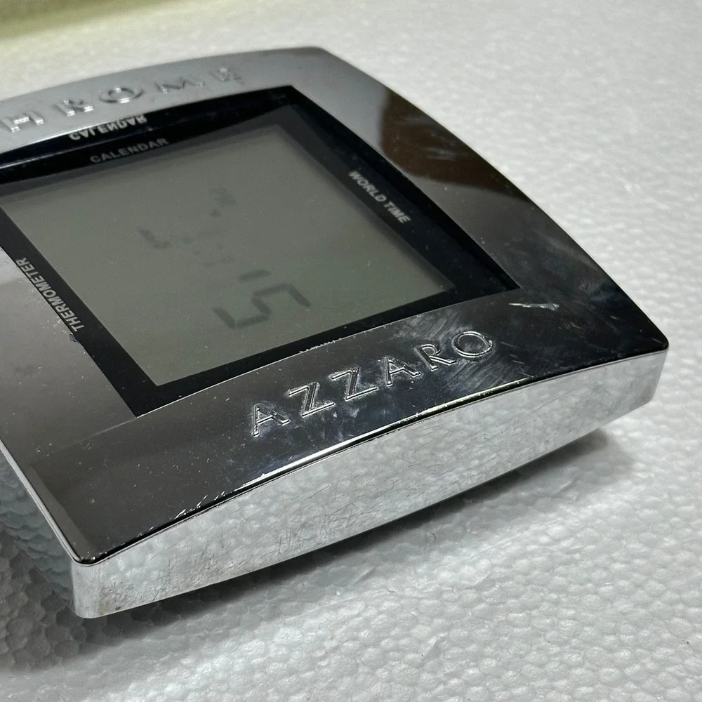 Azzaro Chrome Digital Desk Alarm Clock Vintage Retro Novelty Timepiece Part/Repa
